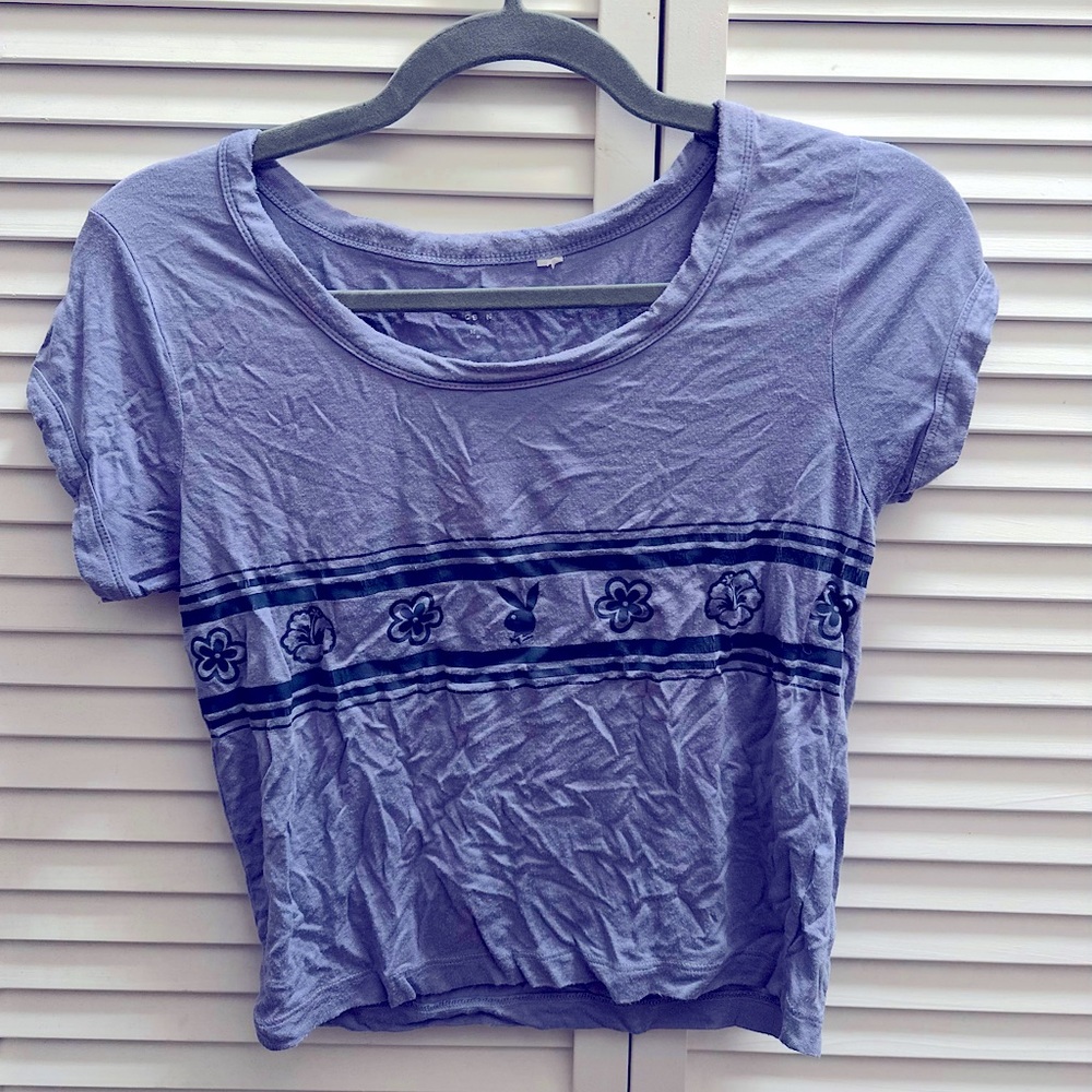 Pacsun- playboy graphic , slight crop tee , light lavender blue color